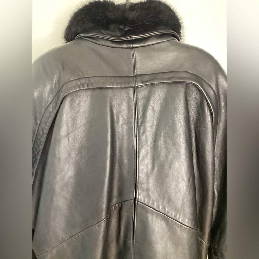 Vintage Black Genuine Leather Jacket with Genuine Opossum Fur Trim Insert L - Picture 13 of 16